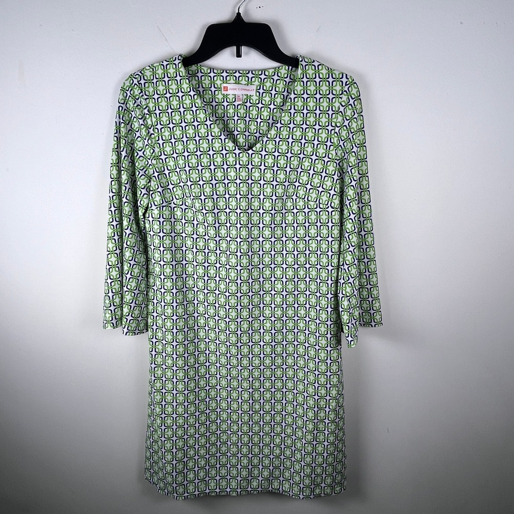 Jude Connally Megan Tunic Dress Women XS Green Geometric Preppy Athleisure